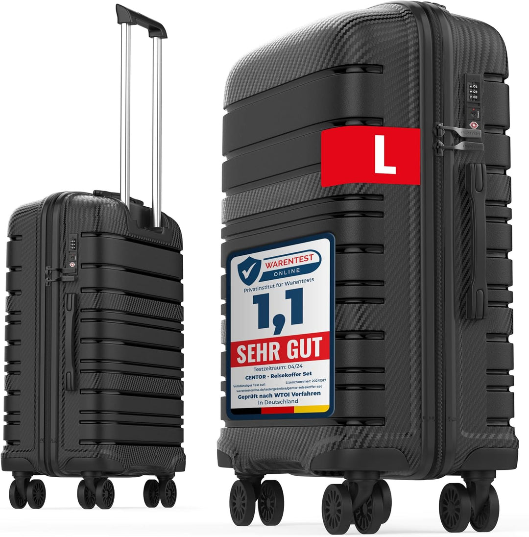 GENTOR Koffer Reisekoffer mit Rollen Carbonoptik Hartschalenkoffer Trolley Handgepäck mit TSA-Schlos