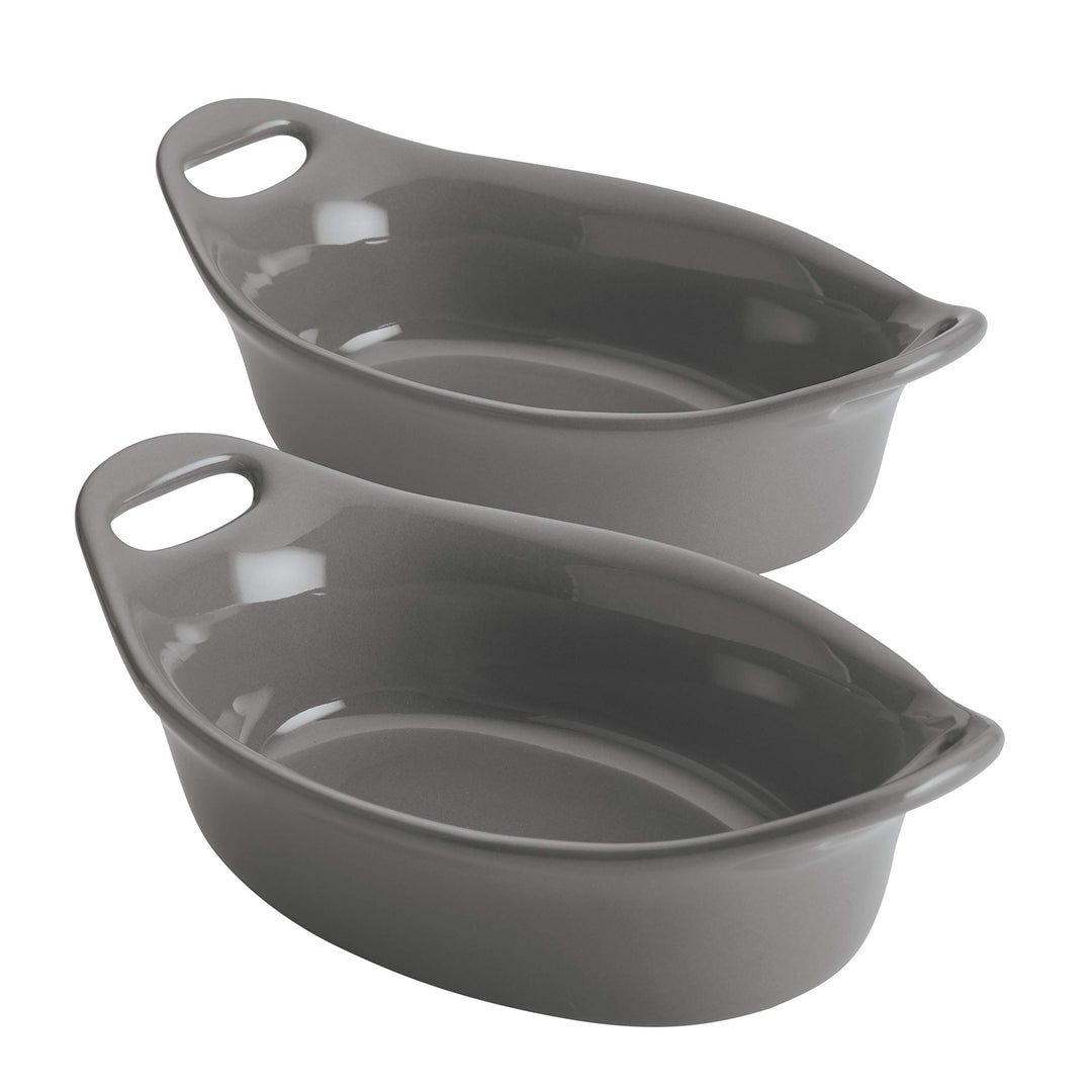 Rachael Ray Solid Glaze Ceramics Au Gratin Bakeware/Baker Set, Oval - 2 Piece, Gray 2 Piece grau, 2