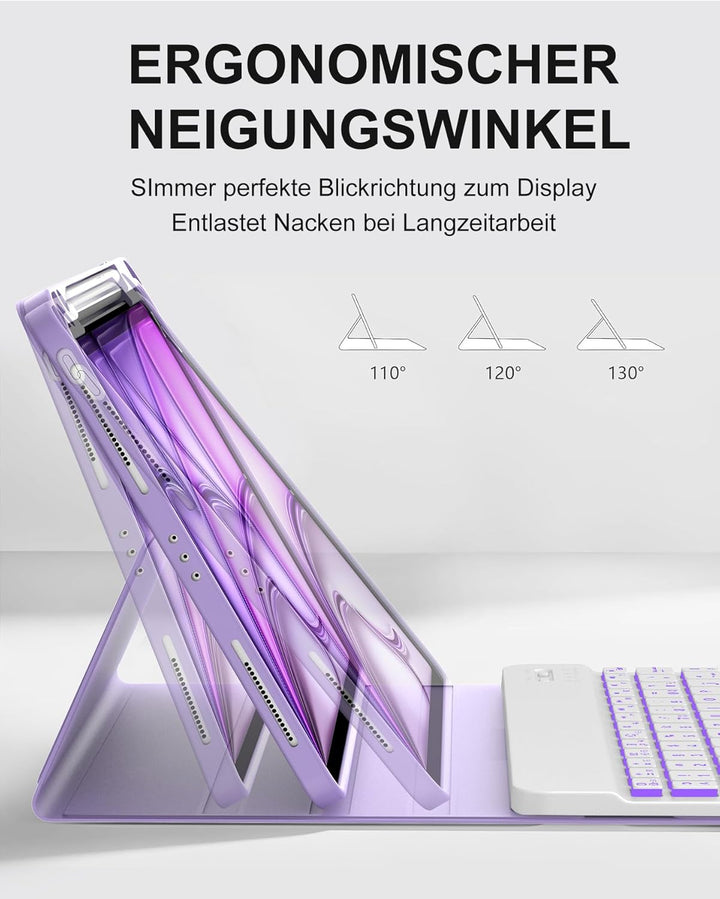 Für iPad Air 11 (2026/2025/2024) (M4/M3/M2) Hülle mit Keyboard, Beleuchtete Tastatur mit 7 Farben, B