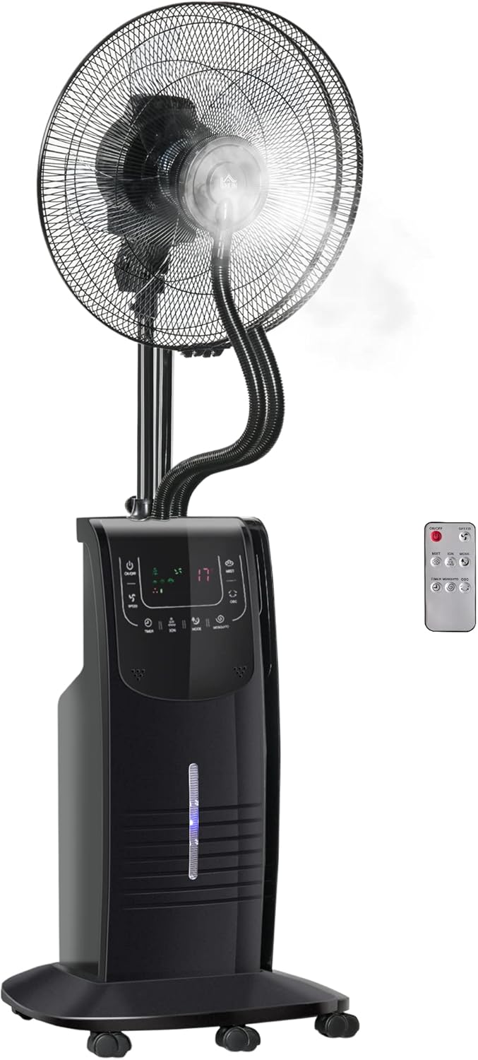 HOMCOM Standventilator mit 3,1 Liter Wasserkühlung 3 Modi Nebelfunktion 90 W Ventilator Lüfter Verst