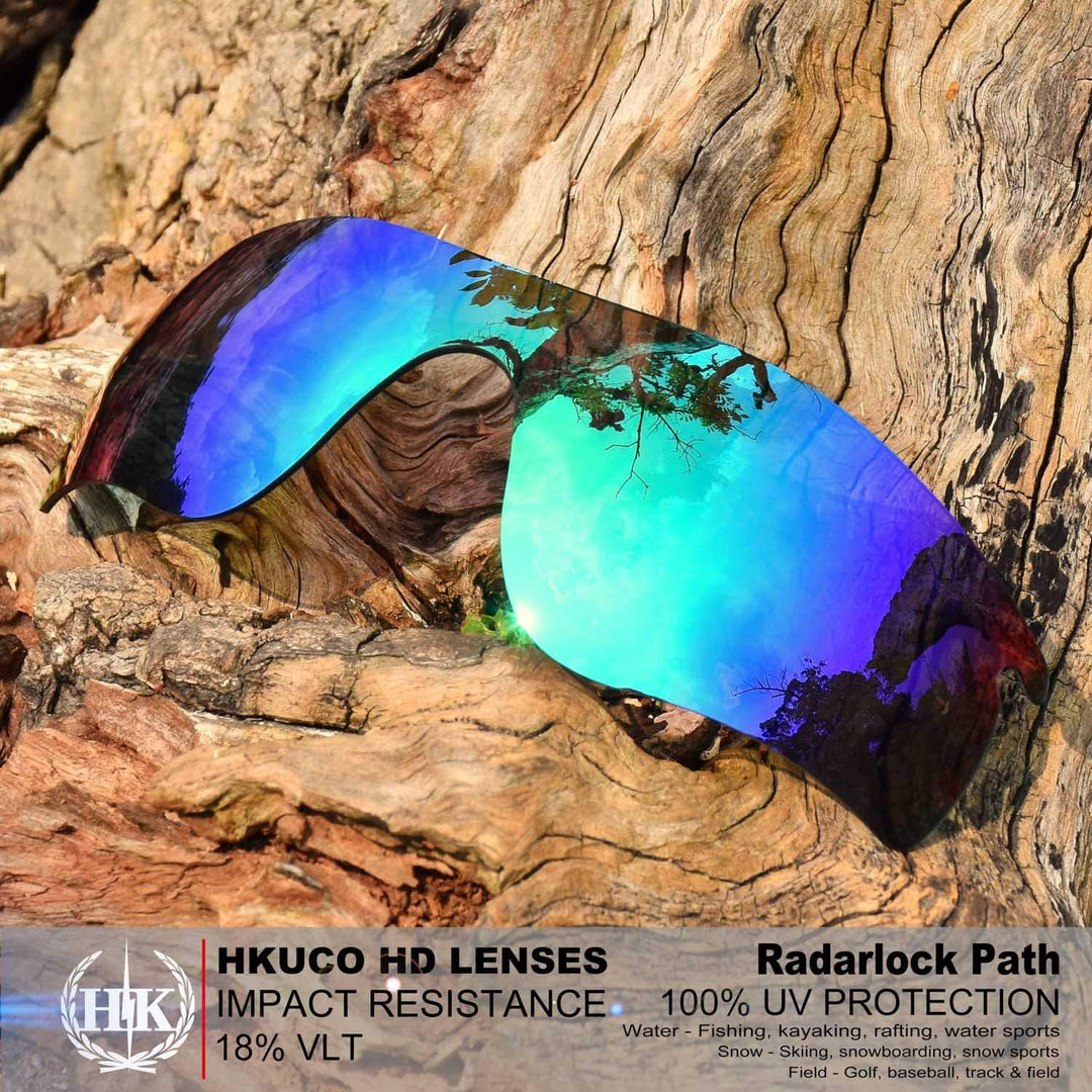 HKUCO For Oakley Radarlock Path Blue/Green Polarized Replacement Lenses And Green Earsocks Rubber Ki