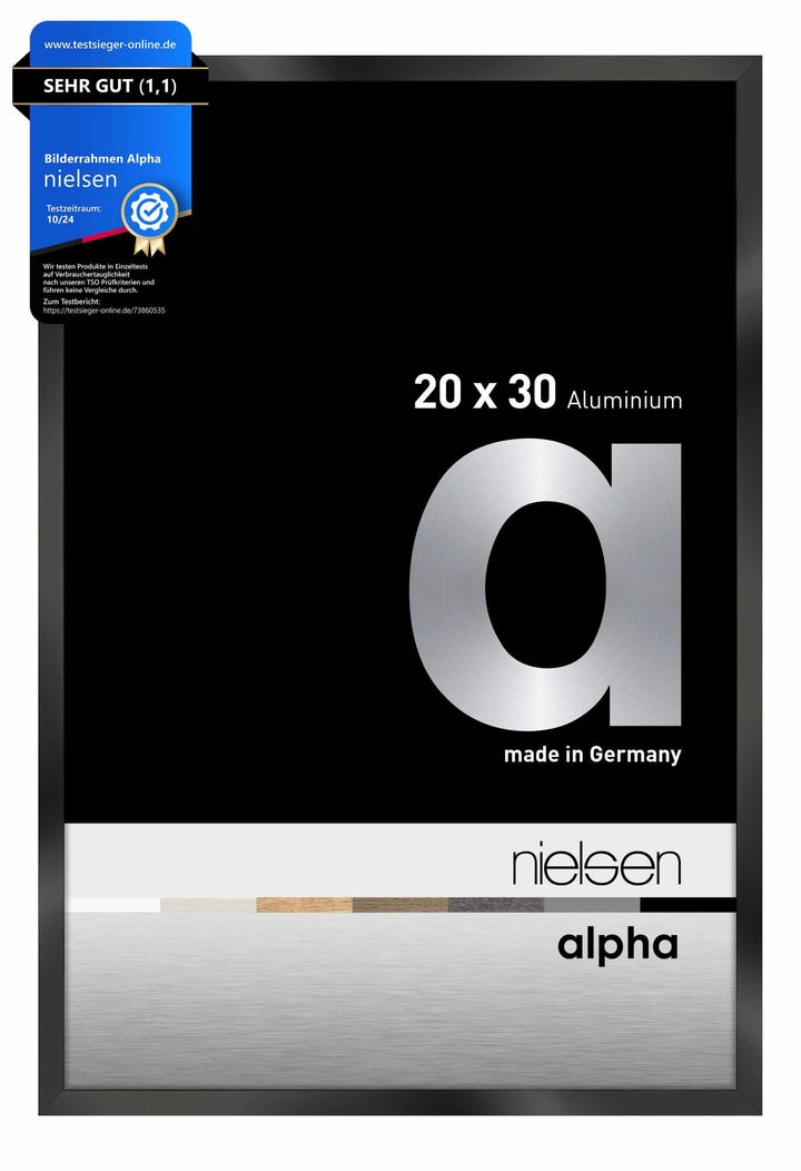 nielsen Aluminium Bilderrahmen Alpha, 20x30 cm, Eloxal Schwarz Glanz Eloxal Schwarz Glanz 20 x 30 cm