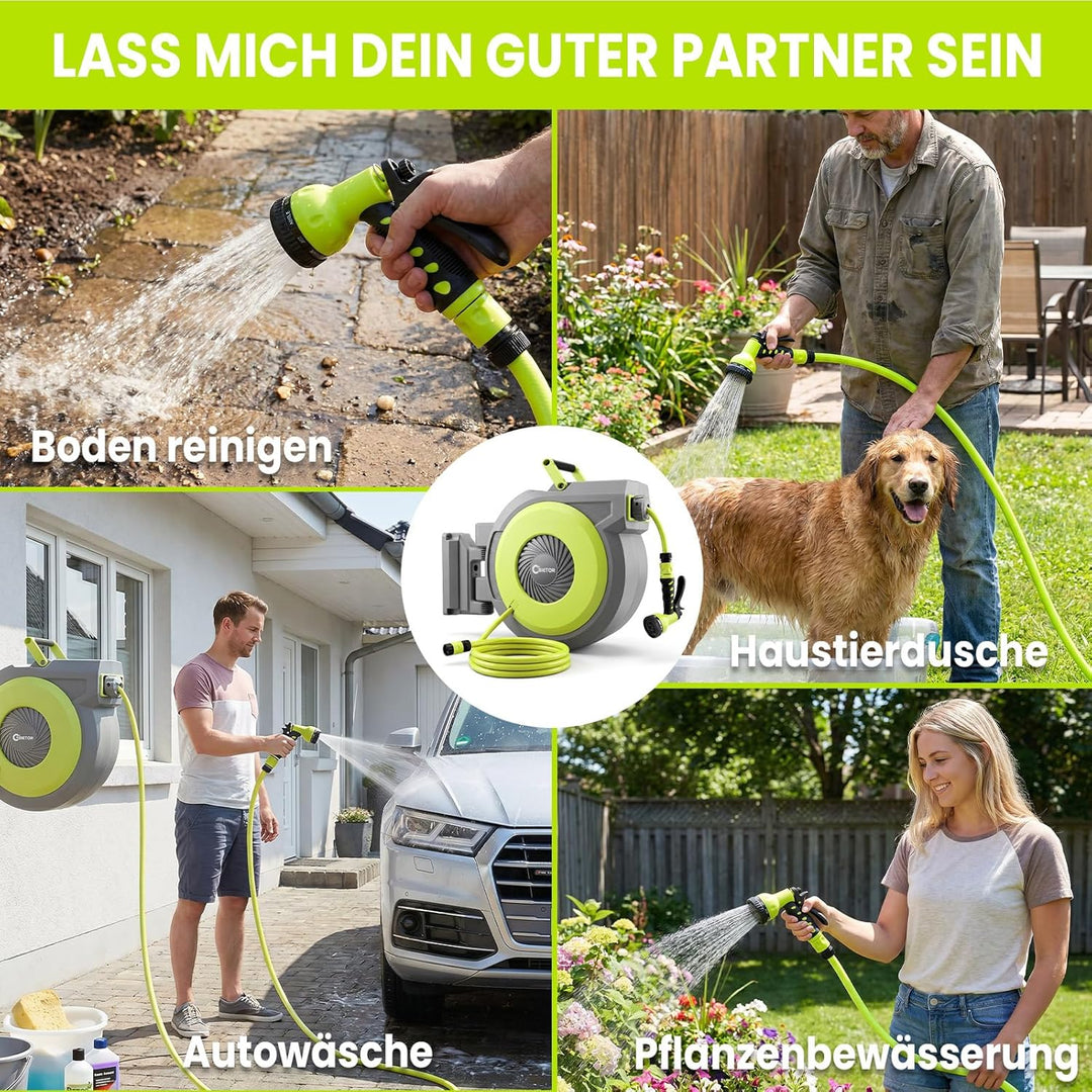 Wand-Schlauchbox, Schlauchtrommel Wasser 30m+2m, 180° Schwenkbar Automatischer Gartenschlauch tromme