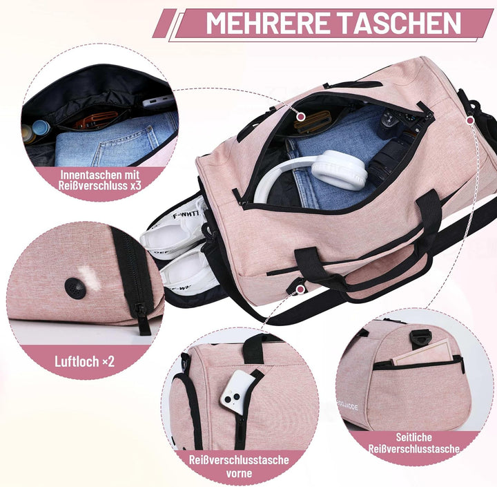 Sporttaschen für Damen und Herren, 35L Reisetasche Duffel Bag Übernachtungstasche mit Schuhfach &amp; Na