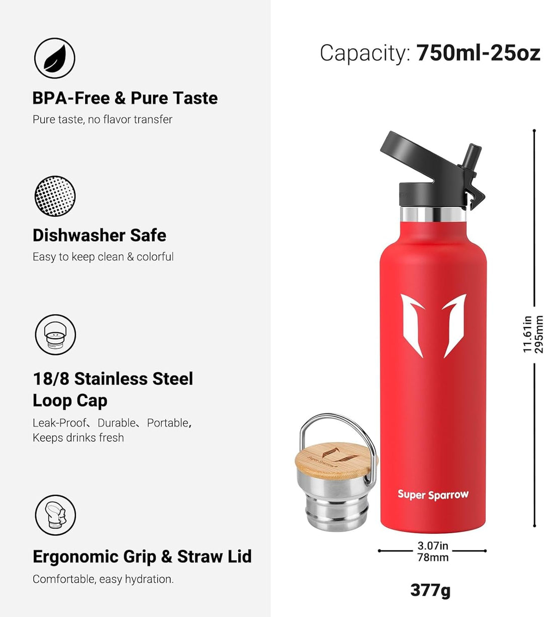 Super Sparrow Trinkflasche Edelstahl - 350ml/500ml/620ml/750ml/1L - Auslaufsicher Thermoskanne, BPA-