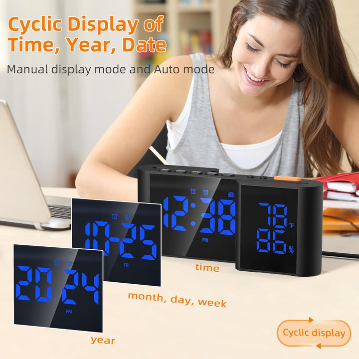 Lancoon Digitaler Radiowecker 6'' Spiegel LED Uhr mit Luftfeuchtigkeit und Temperatur Duale Alarmein