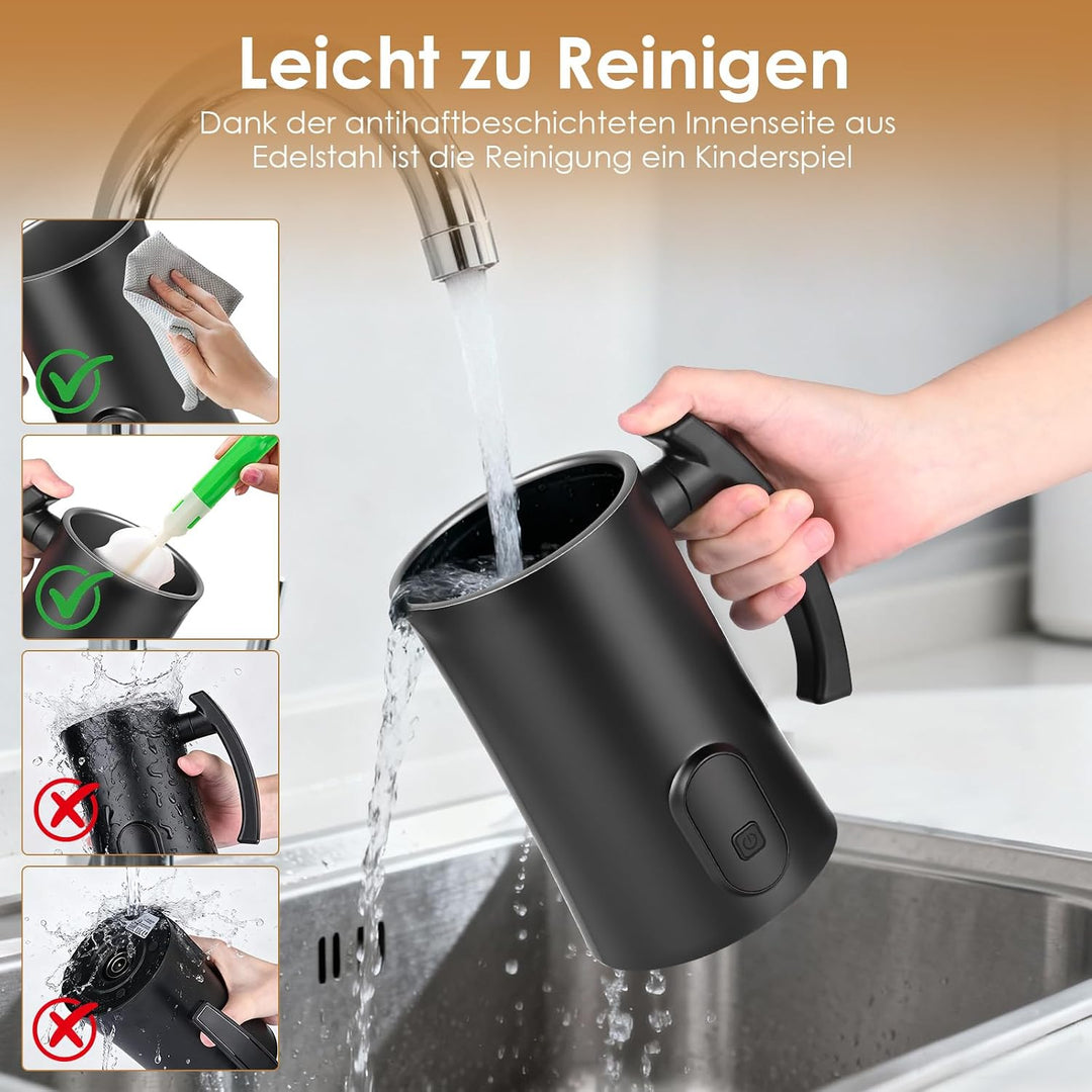 Dreamhigh® 400W Milchaufschäumer Elektrisch, 350ml Milchaufschäumer Edelstahl, Leicht zu reinigen, 4