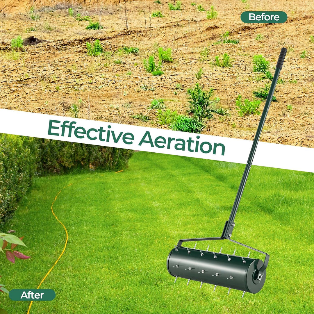 FANTASK Rasenlüfter Walze, rollender Aerifizierer manuell mit Stiel & 3,4cm Nägeln, Gartenwalze, Ver