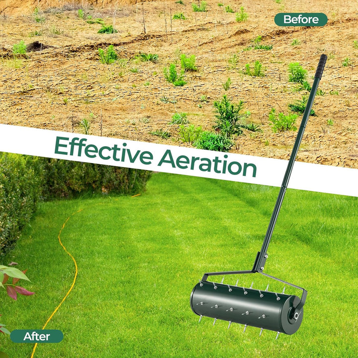 FANTASK Rasenlüfter Walze, rollender Aerifizierer manuell mit Stiel & 3,4cm Nägeln, Gartenwalze, Ver