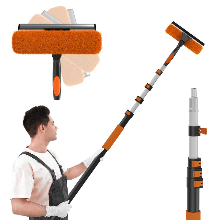 SISUPASSIE 2-in-1 Fensterputzer, 9m Fensterabzieher, professionelles Fensterwischer mit Teleskopstie