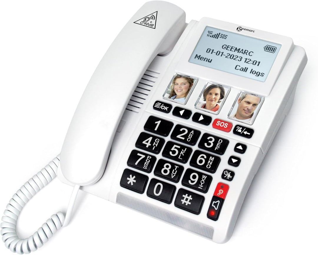Geemarc CL9000 - Hausnotruf-Telefon und wasserdichtes SOS-Armband mit grossen Tasten, verstärkter La
