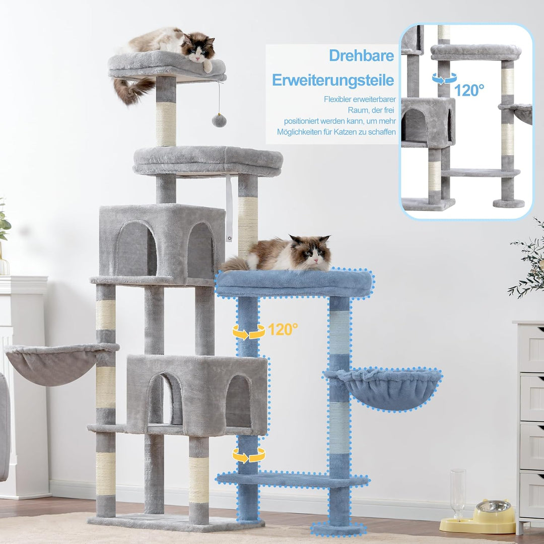 Hey-brother XXL Kratzbaum für gross Katzen, 180 cm hoch Stabil Katzenbaum mit rechts erweitert mit 3
