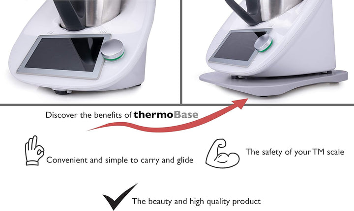 thermoBase Premium Gleitbrett aus holz/Inwood/für Thermomix TM6/TM5/2 Teflon-Gleitsohlen/2 Gummistop