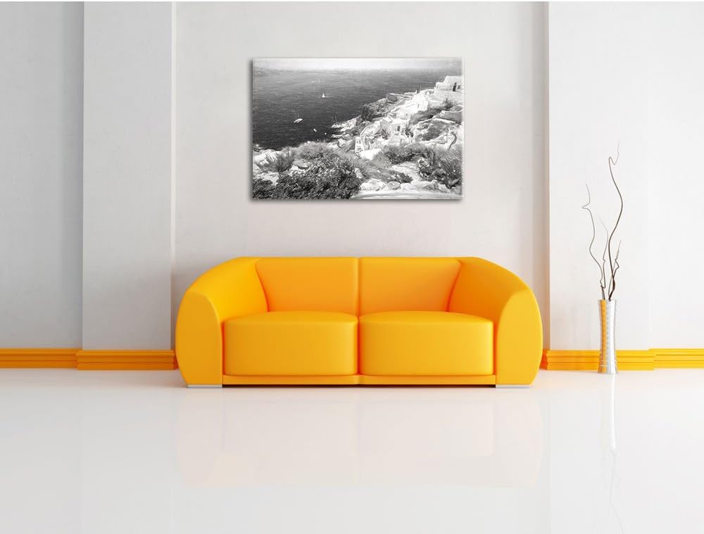 Pixxprint Griechische Küste als Leinwandbild/Grösse: 100x70 cm/Wandbild/Kunstdruck/fertig bespannt,