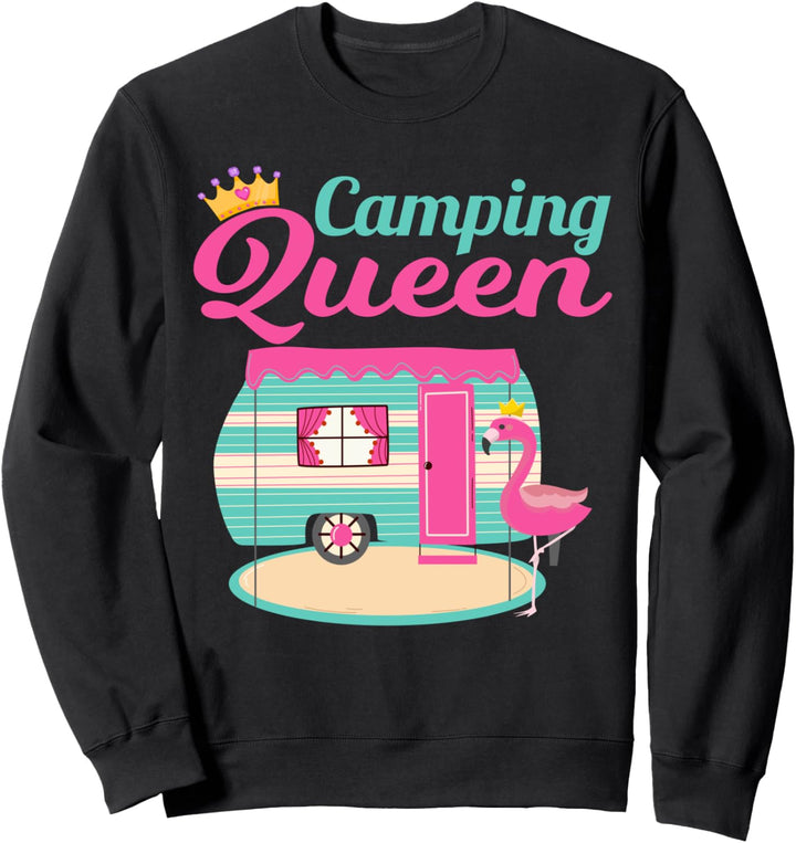 Camping Queen Camping Fan Flamingo und Krone Sweatshirt