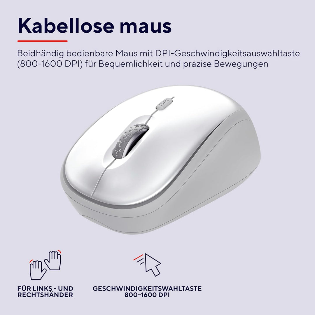 Trust ODY II Leise Tastatur Maus Set Kabellos Deutsches QWERTZ Layout, Flachen Tasten, Beidhändig Fu