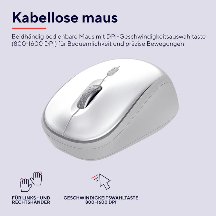 Trust ODY II Leise Tastatur Maus Set Kabellos Deutsches QWERTZ Layout, Flachen Tasten, Beidhändig Fu