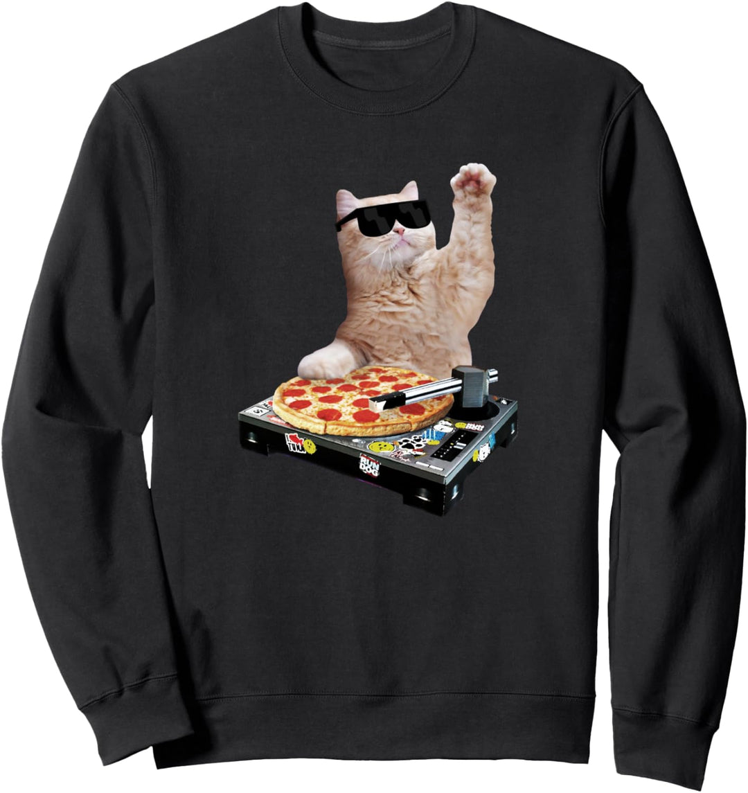 Funny Cat House Party Pizza HOUSE CAT DJ mit Brille Kitty Sweatshirt
