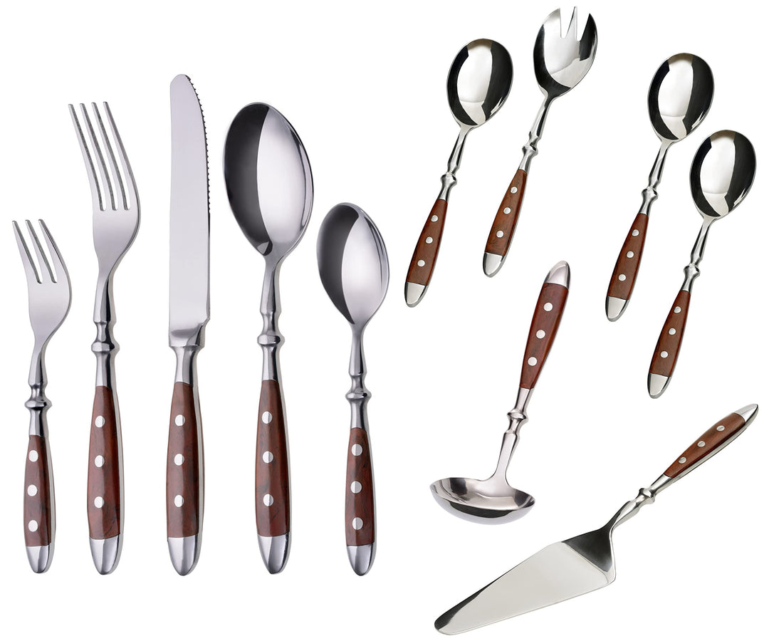 GRÄWE Besteckset, Nürnberg, 66-teilig, 12 Personen, Edelstahl, brauner Griff, rustikal, schwere Qual