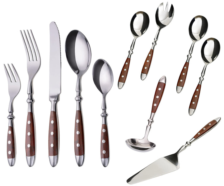 GRÄWE Besteckset, Nürnberg, 66-teilig, 12 Personen, Edelstahl, brauner Griff, rustikal, schwere Qual