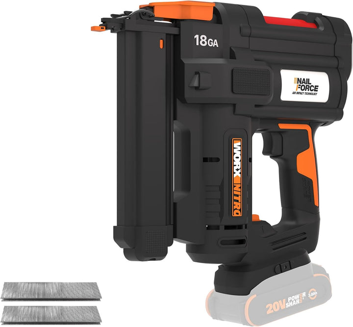 WORX WX844.9 NITRO 20V 18GA Akku-Tacker - 80 Klammern/min Schiessen – für Klammern 19-40 mm - elektr