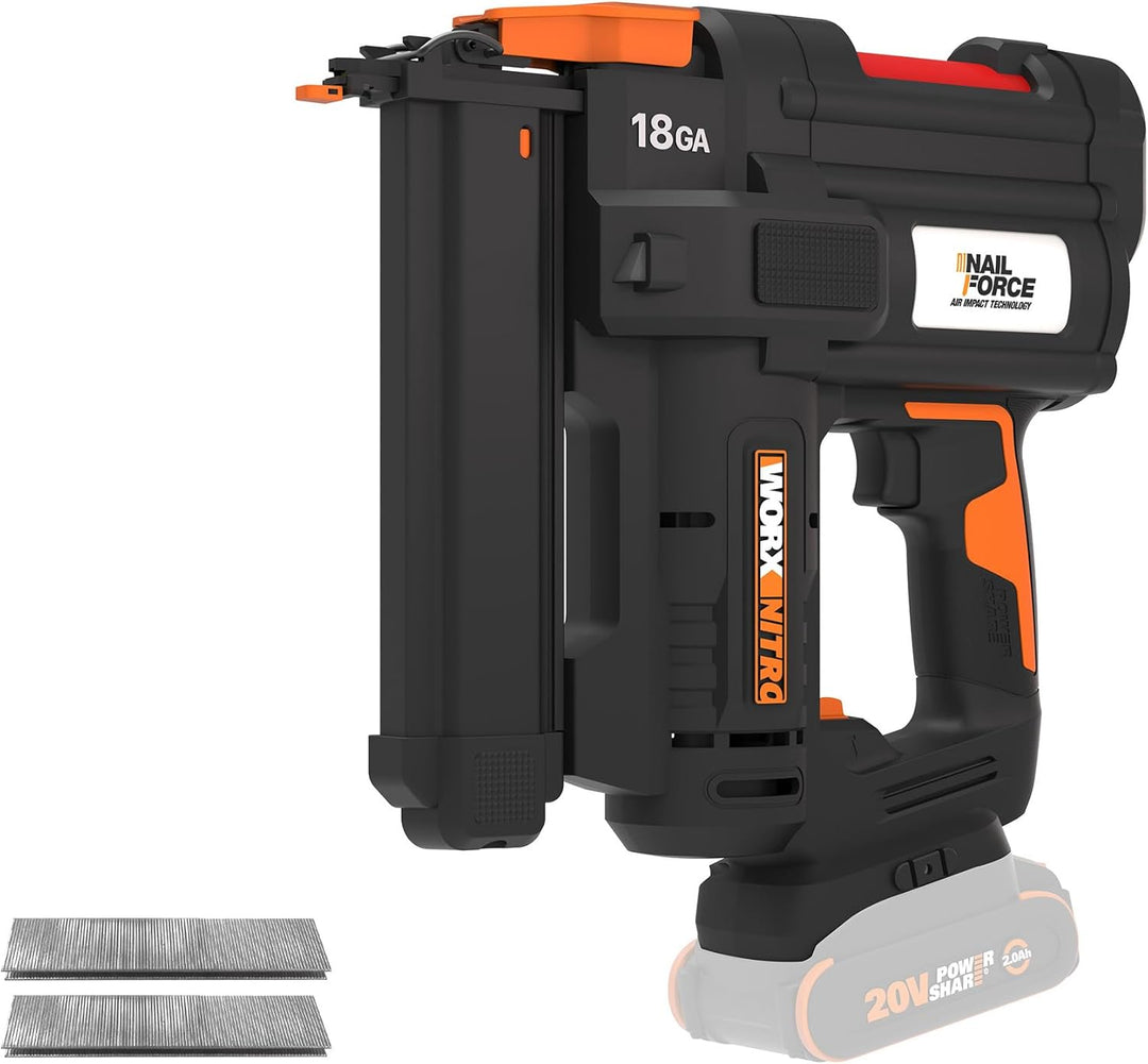 WORX WX844.9 NITRO 20V 18GA Akku-Tacker - 80 Klammern/min Schiessen – für Klammern 19-40 mm - elektr