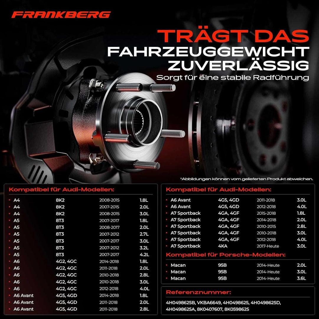 Frankberg 2x Radnabe Radlagersatz Vorne oder Hinten für A4 A5 A6 A7 A8 Q5 Macan 2007-Heute 4H0498625