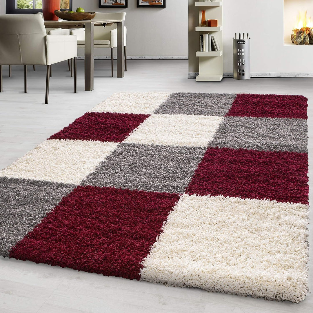 Hochflor Teppich Wohnzimmer Kariertes Design Schlafzimmer Esszimmer Flur Teppich Küchenteppich Weich