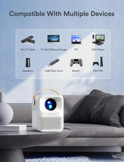 Mini Beamer 4K Unterstützt, WOLFANG 5G WiFi Bluetooth Portable Projektor, Native 1080P 12000 Lumen,