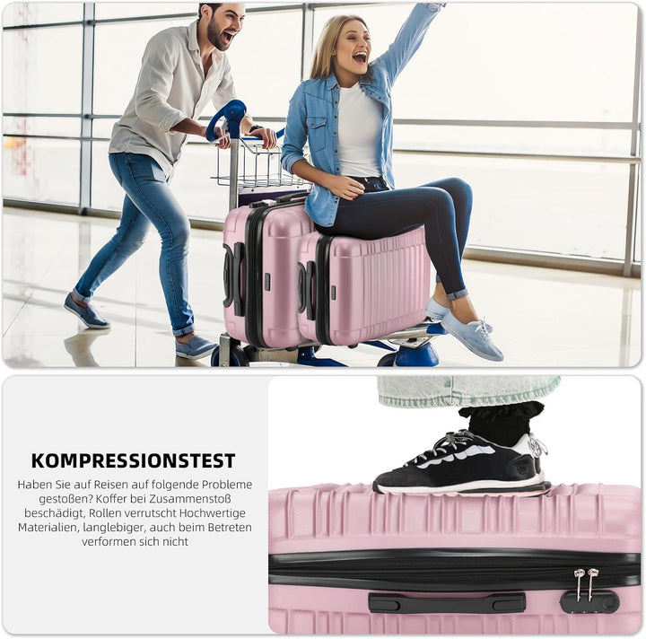 BEIBYE Hartschalen Koffer Trolley Rollkoffer Reisekoffer Zwillingsrollen Kofferset (Rosa, Set) Rosa