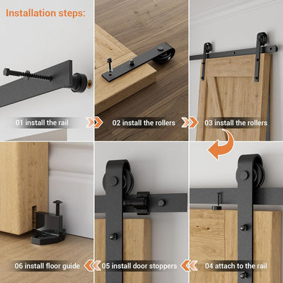 152cm/5FT Schiebetürbeschlag Set Schiebetürsystem Zubehörteil für Schiebetüren Innentüren, Schwarz/S