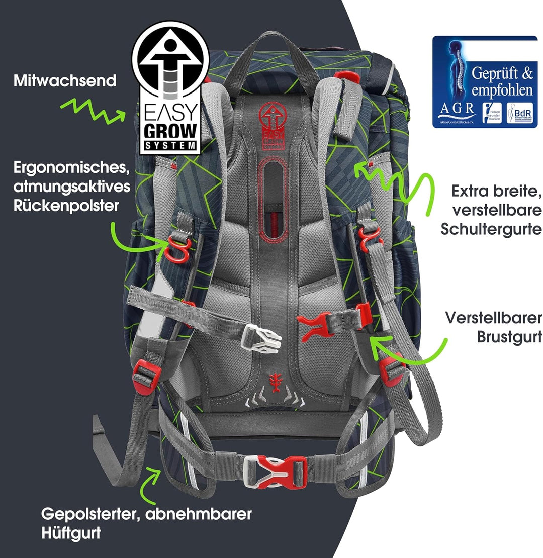 Step by Step GIANT Schulranzen-Set, 5-teilig, ergonomischer Tornister mit Reflektoren, höhenverstell