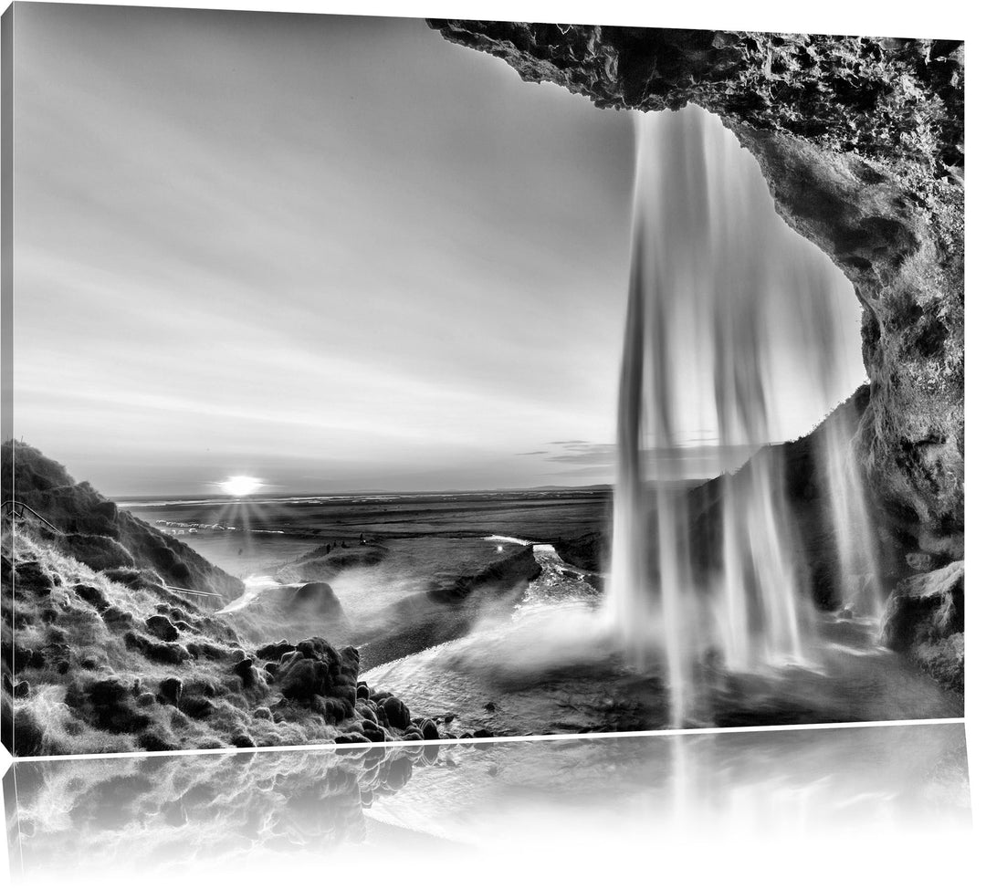 Pixxprint Grossartiger Wasserfall / 100x70cm Leinwandbild bespannt auf Holzrahmen/Wandbild Kunstdruc