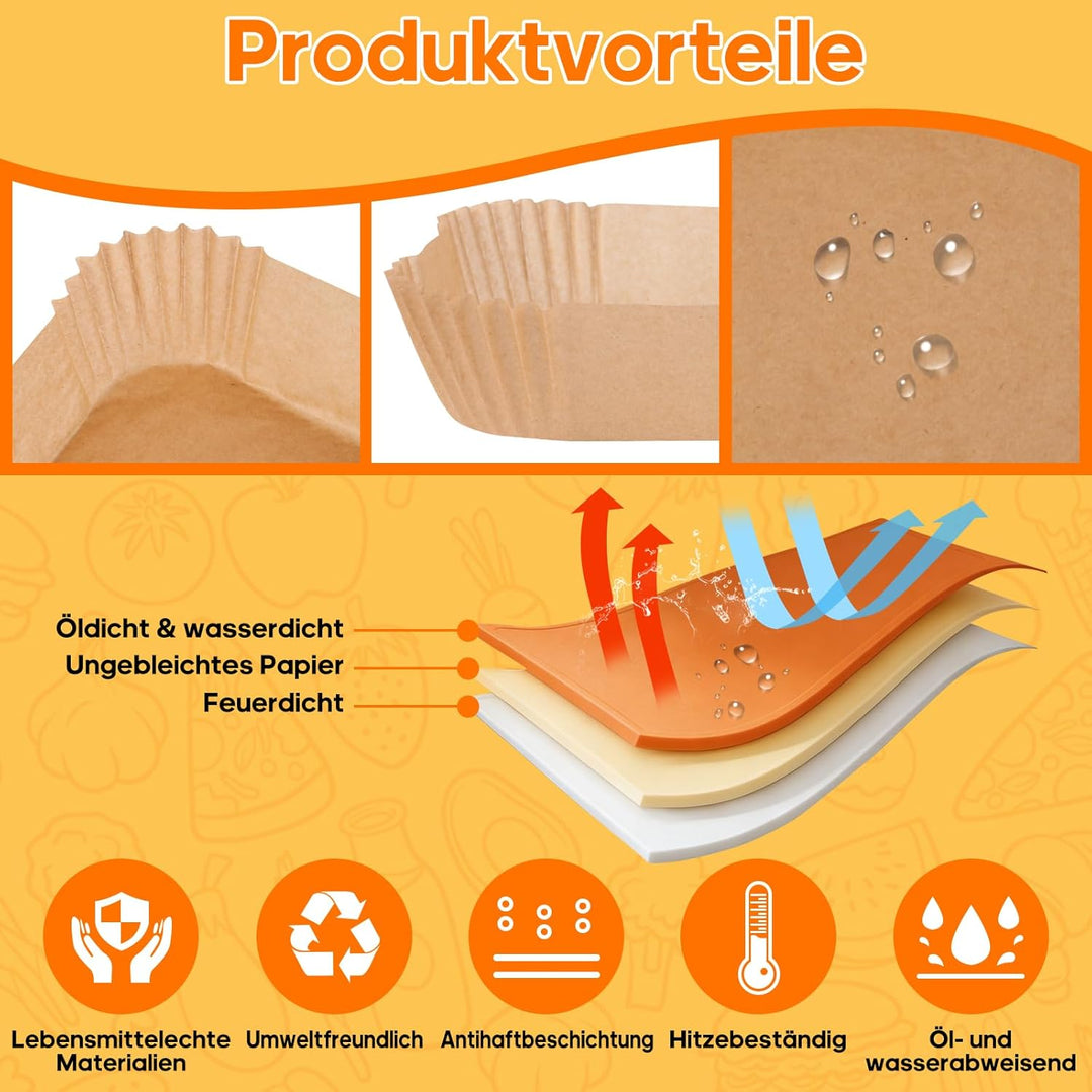 225 Stück Backpapier für Ninja Foodi Flexdrawer 10,4 L, Heissluftfritteuse AF500EU bis 230 °C, Airfr