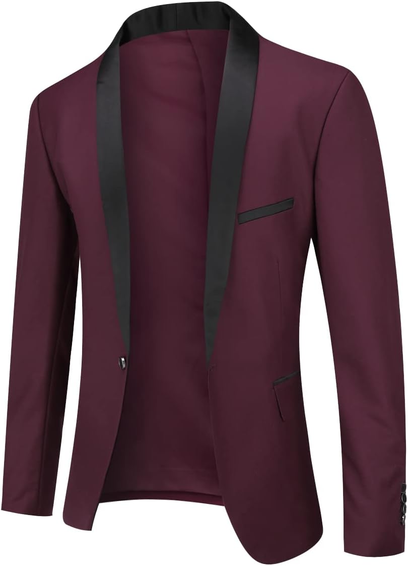 YOUTHUP Sakko Herren Slim Fit Schalkragen Anzugjacke 1 Knopf Tuxedo Jacke für Hochzeit Freizeit M We