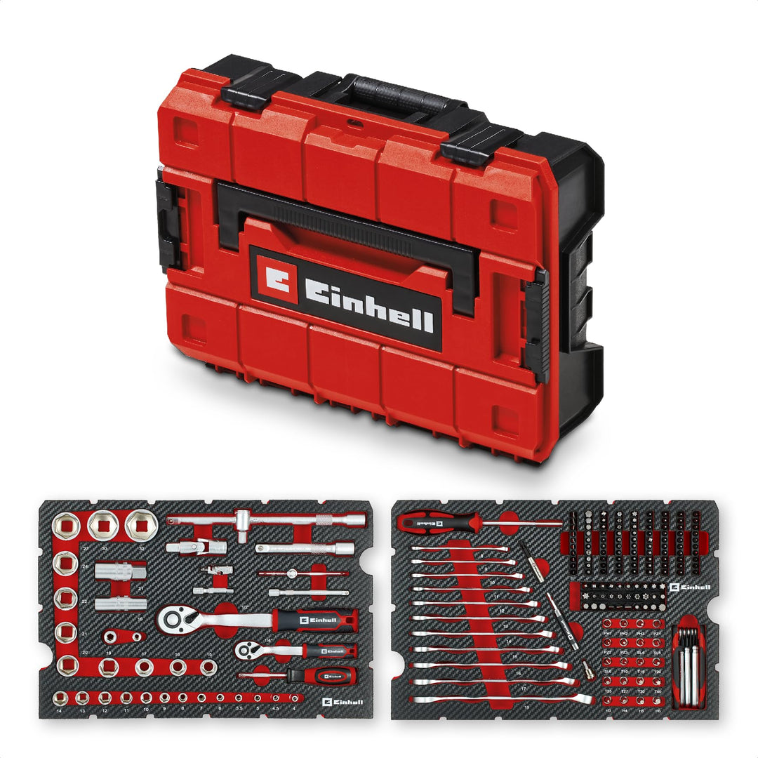Original Einhell Werkzeugkoffer Mechanik E-Case 201-tlg. (Allrounder, Bit-Zubehör, Stecknuss-Set, Um