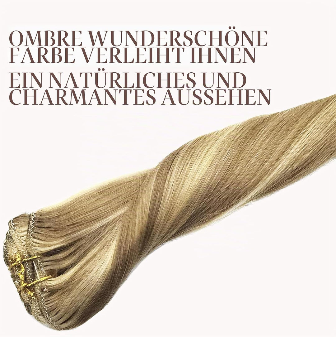 GOO GOO Clip in Extensions Echthaar, Echthaar Extensions Clip, 35cm 120g 7pcs, Extensions Echthaar,