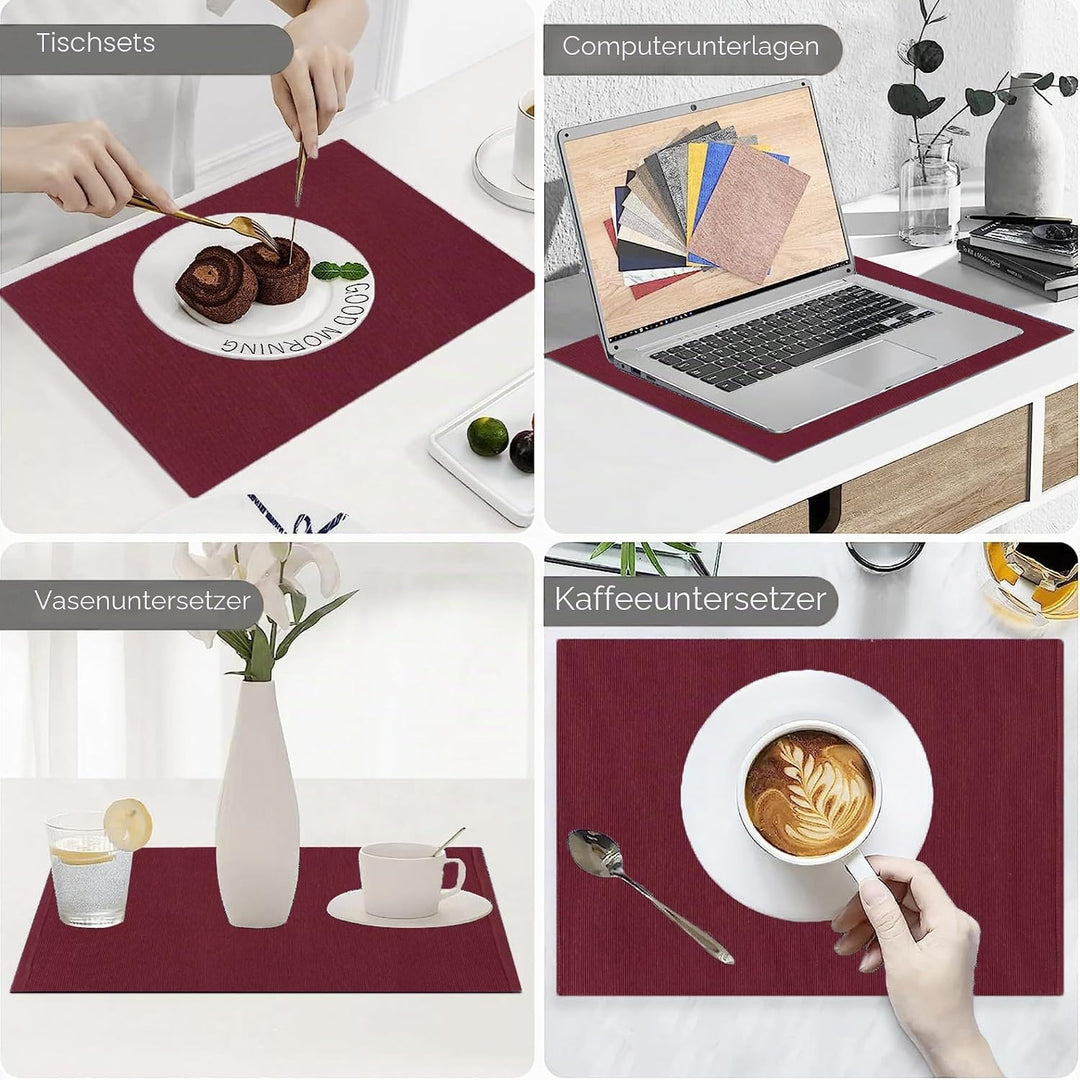 Wein Red Dinning Placemat Set 4-48 * 33 cm feiner Gerippter Baumwollküchen Küchentisch Tischemat für