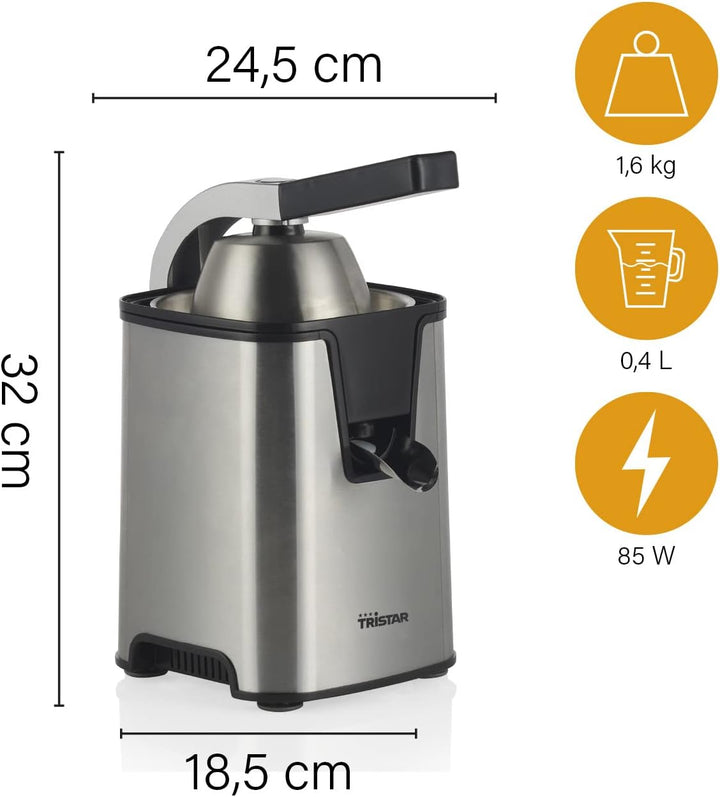 Tristar Zitruspresse CP-3009 – Edelstahl-Fruchtfleischfilter – Anpassbarer Fruchtfleischfilter – 2 P