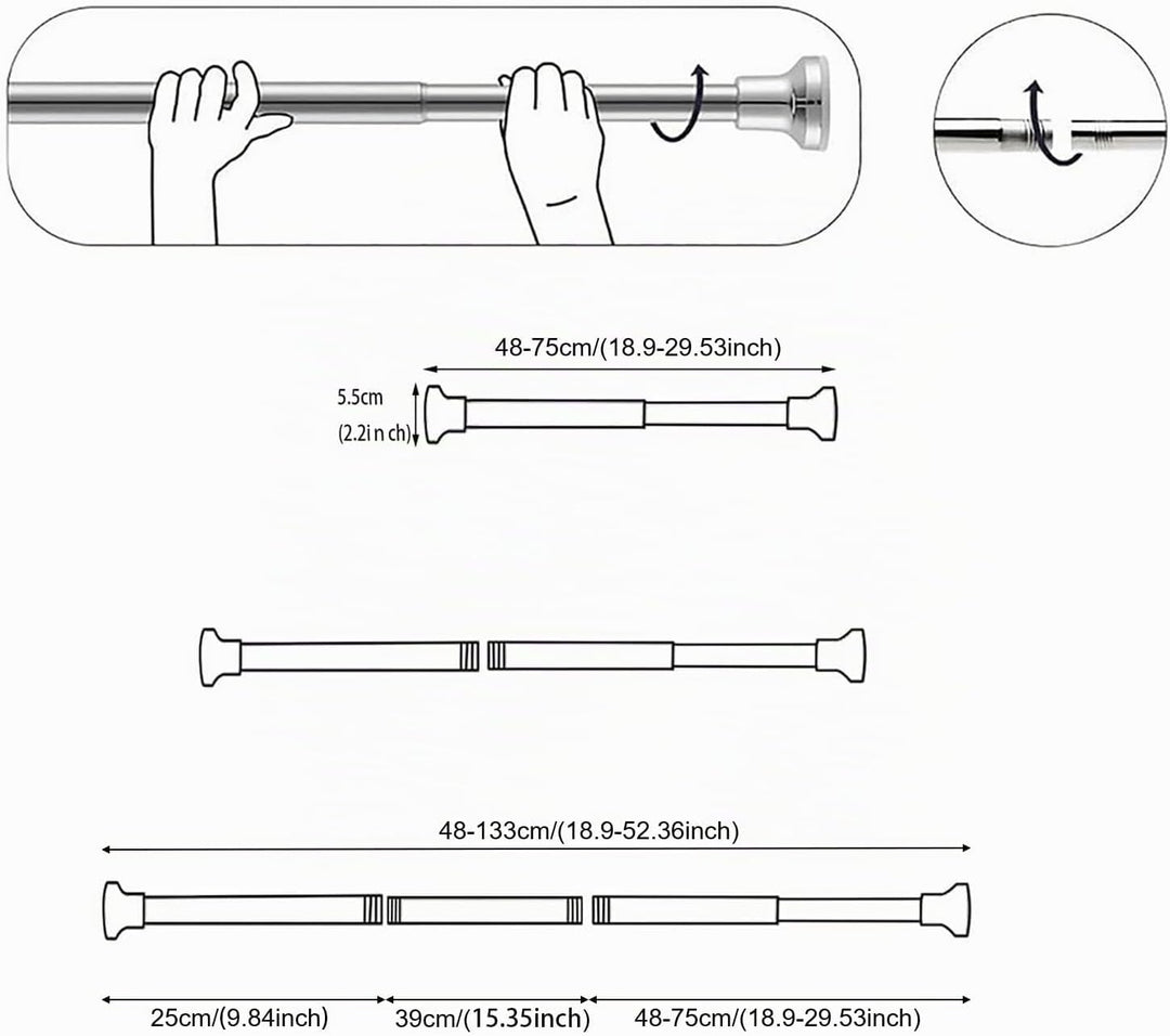 Kongming Gardinenstange ohne bohren 48-133cm, Teleskopstange Vorhang, Duschvorhangstange Schwarz Ede