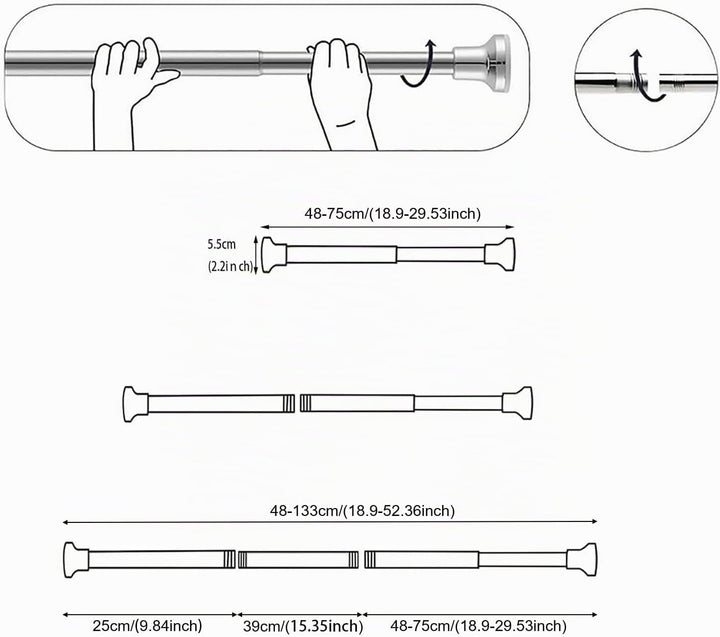 Kongming Gardinenstange ohne bohren 48-133cm, Teleskopstange Vorhang, Duschvorhangstange Schwarz Ede