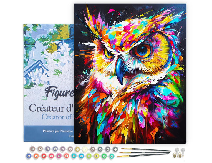 Figured'Art Malen Nach Zahlen Erwachsene Mit Rahmen Eule Farbenfroh Abstrakt - Paint by Numbers Bast