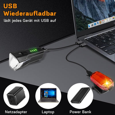 Gindoly LED Fahrradlicht Set, 100 LUX Fahrradlicht,2000mAH USB Aufladbar Fahrrad Licht, IPX4 Wasserd