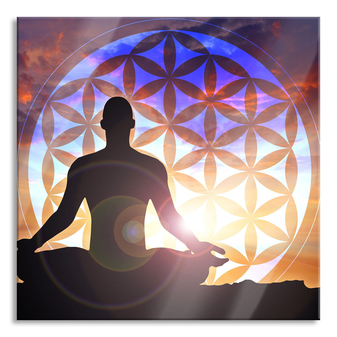 Pixxprint Glasbild | Wandbild auf Echtglas | Mensch Blume des Lebens | 50x50 cm | inkl. Aufhängung u