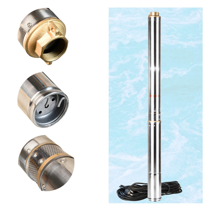 Tiefbrunnenpumpe Wasserpumpe 3" 2/12 (370W 4200l/h max Förderhöhe 46m) - Sandverträglich Edelstahl -