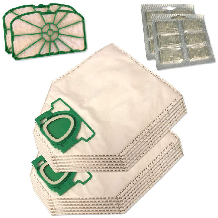 Set - 12 Staubsaugerbeutel (aus Mikrovlies) + 2X Motorschutzfilter + 12 Duftstäbchen für Vorwerk Kob