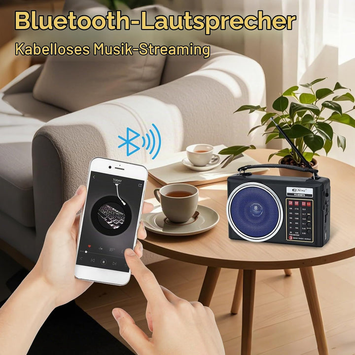 Tragbares Retro-Radio, kompaktes AM/FM/SW-Bluetooth-Radio mit Solarpanel, tragbare LED-Beleuchtung,