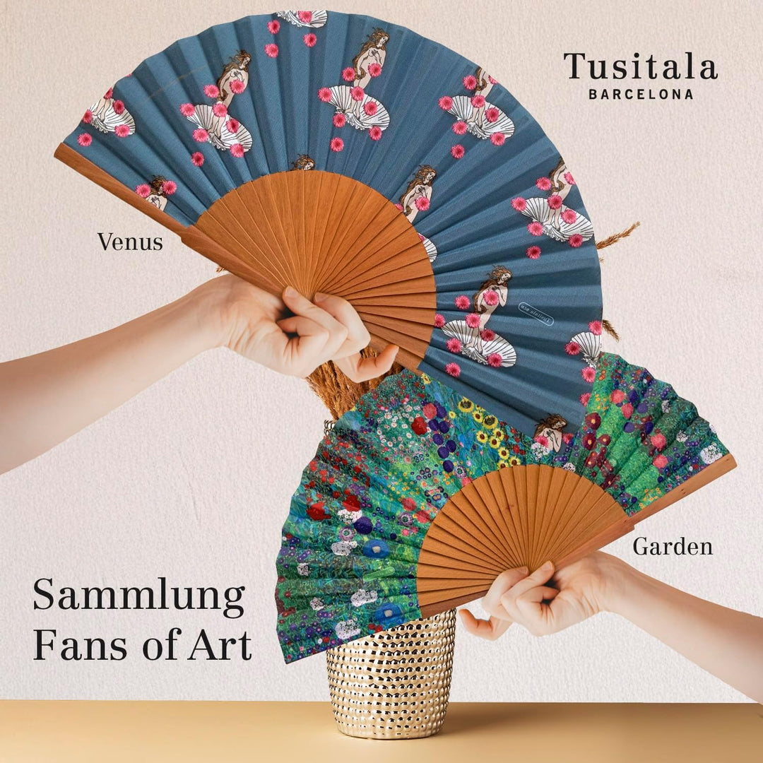 Tusitala Barcelona Venus Handfächer – Aus Holz und Baumwolle - 100% spanisches Handwerk - Inklusive
