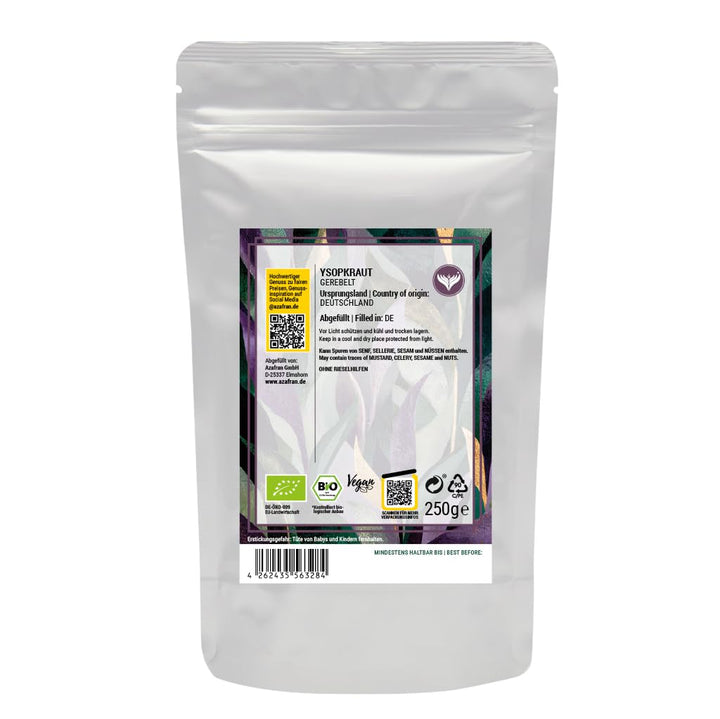 Azafran BIO Ysop Kraut geschnitten, Ysopkraut getrocknet als Gewürz oder Tee, Kräutertee 500g, 500g