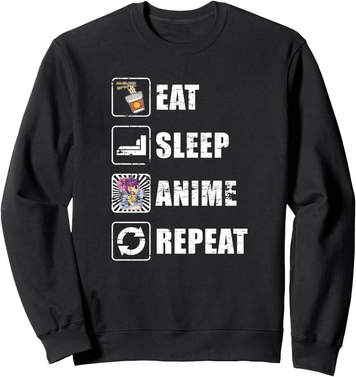 Essen Schlafen Anime Wiederholen Japanischer Ramen Anime Sweatshirt